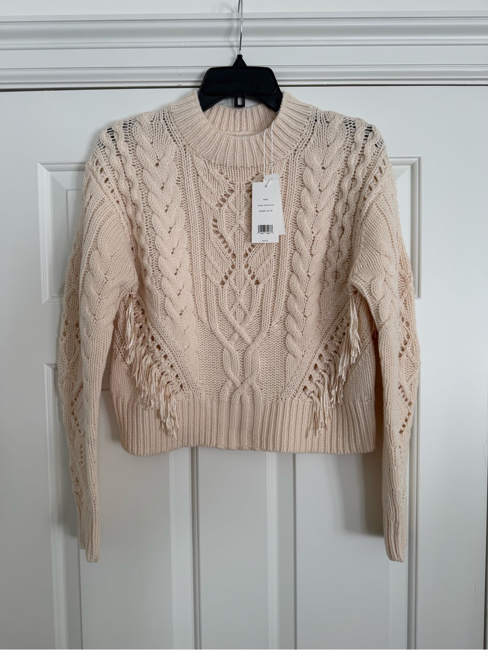 NWT Vince Cream Cable Knit Fringe Crewneck Sweater size small